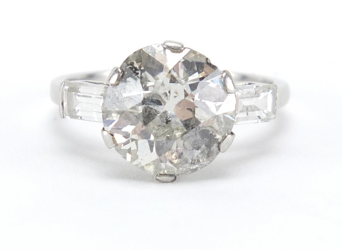 Platinum diamond solitaire ring (approximately 3.00ct) with diamond shoulders , approximate weight