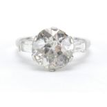 Platinum diamond solitaire ring (approximately 3.00ct) with diamond shoulders , approximate weight