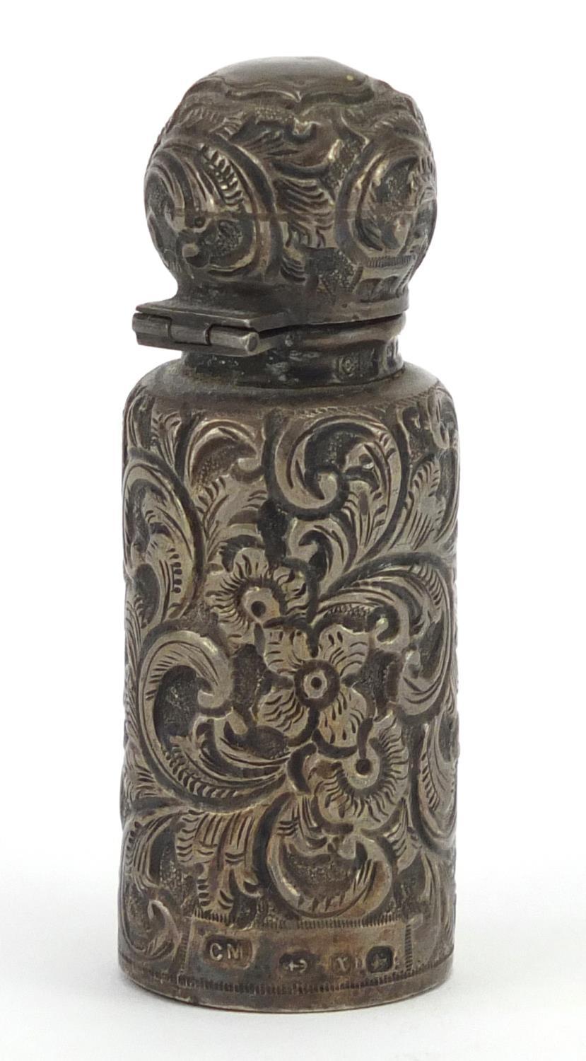 Victorian silver scent bottle embossed with flowers by C C May & Sons, Birmingham 1897, 6.8cm - Image 2 of 5