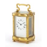 French gilt brass carriage clock, with enamelled dial and Roman numerals, 12cm high : For Further