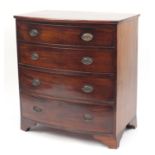 Georgian mahogany bow front four drawer chest with bracket feet, 99cm H x 91cm W x 55cm D : For