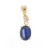 14ct gold sapphire and diamond pendant, 2cm in length, approximate weight 1.2g : For Further