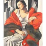 After Tamara de Lempicka - Portrait of an Art Deco female, oil on board, framed, 59cm x 49.5cm : For