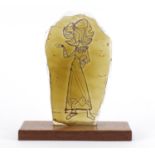 Alfred Fisher glass and wire work sculpture of a female, raised on a rectangular oak block base,