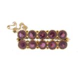 Unmarked gold amethyst bar brooch, 3.6cm in length, approximate weight 8.1g : For Further