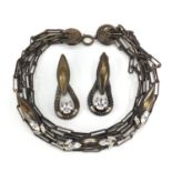 Stylish bronzed metal necklace and matching earrings : For Further Condition Reports and Live