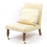 Mahogany framed nursing chair with cream and gold floral upholstery, 90cm high : For Further