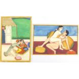 Two Indian Mughal school erotic ivorine panels, each 15cm x 10cm : For Further Condition Reports and