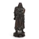 Chinese root carving of a warrior, 34cm high : For Further Condition Reports and Live Bidding Please