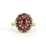 9ct gold cabochon garnet cluster ring, size L, approximate weight 3.9g : For Further Condition