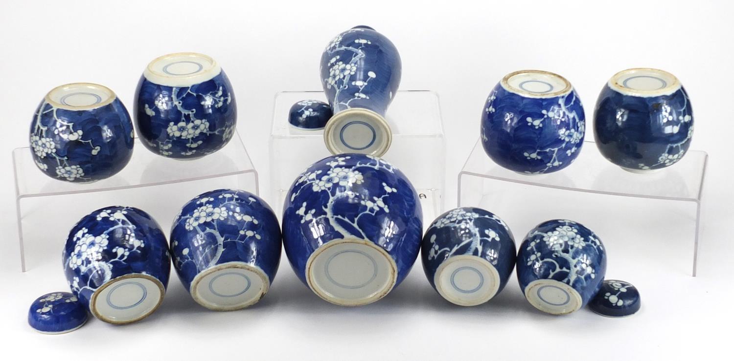 Chinese blue and white porcelain comprising a baluster vase and nine ginger jars, four with - Image 7 of 7
