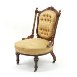 Victorian walnut nursing chair with gold button back floral upholstery, 78cm high : For Further