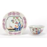 Chinese porcelain ta bowl and saucer hand painted in the famille rose palette with a geese and