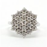 18ct white gold diamond three tier cluster ring, size N, approximate weight 6.9g : For Further
