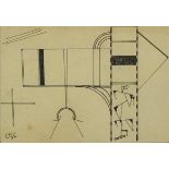 Abstract composition, constructivist ink drawing, Russian school bearing a monogram, mounted and