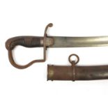 19th century Military interest sword with scabbard, the steel blade impressed 169 to the spine,