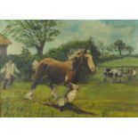 Alexander Milligan Galt - Shire horses let loose, oil on board, framed, 44cm x 31cm : For Further