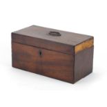Georgian mahogany tea caddy with fitted interior, 15cm H x 30.5cm W x 15cm D : For Further Condition