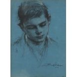 Ernest Borough Johnson - Portrait of a young boy, black chalk, inscribed Royal Society of Portrait