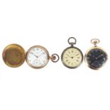 Three gentleman's pocket watches one with Military style dial : For Further Condition Reports and