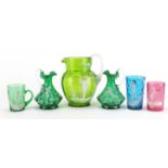 Victorian Mary Gregory glass including three jugs, the largest 17cm high : For Further Condition