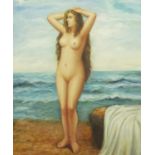 Standing nude female, oil on canvas, mounted and framed, 61cm x 50.5cm : For Further Condition