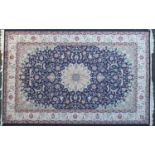 Rectangular Keshan design blue ground floral carpet, 300cm x 200cm : For Further Condition Reports