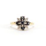 Unmarked gold sapphire and diamond ring, size L, approximate weight 2.9g : For Further Condition