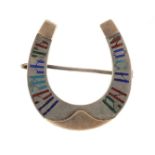 Russian silver and enamel horse shoe brooch, impressed GR 84, 3.5cm in length, approximate weight