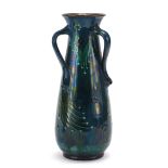 C H Branham pottery vase with three handles, retailed by Liberty & Co, 30cm high : For Further