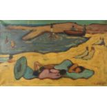 Continental beach scene, post impressionist oil on canvas, bearing an indistinct signature