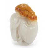 Chinese white jade carving of a mythical animal and fruit, 5.5cm high : For Further Condition