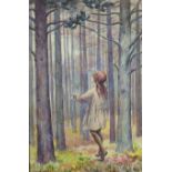 Sybil Barham - Figure in woodland, early 20th century watercolour, framed, 34cm x 23cm : For Further