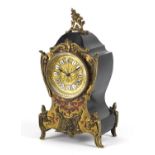 19th century French boulle clock, the dial with enamelled Roman numerals, 30.5cm high : For