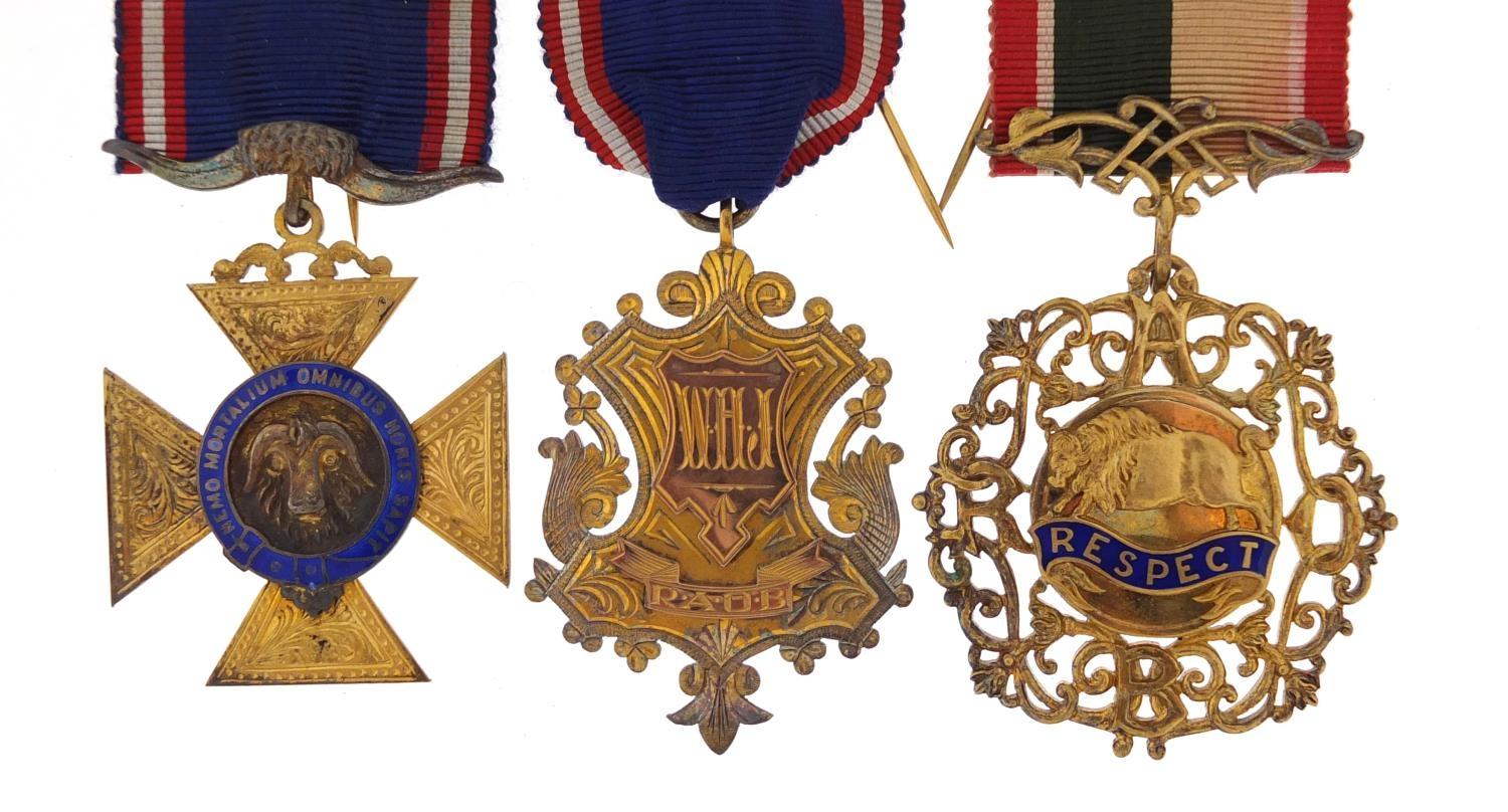 Royal Order of Buffalos jewels and sashes relating to K T W H Jenkins including seven silver jewels, - Image 5 of 24