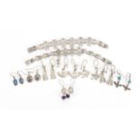 Silver and white metal jewellery including Egyptian style bracelets and earrings, approximate weight