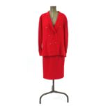 Valentino red wool two piece jacket and skirt suit, size 14 : For Further Condition Reports and Live