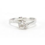 Unmarked white metal diamond solitaire ring, size K, approximate weight 2.4g : For Further Condition