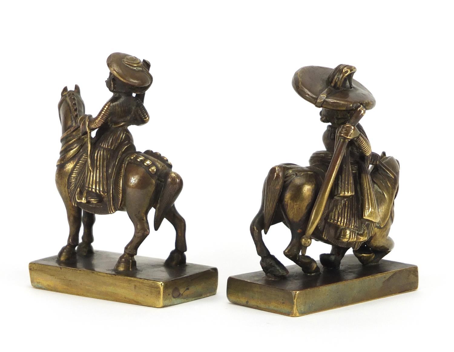 Pair of patinated bronze figures on horseback possibly South American, 8.5cm high : For Further - Image 4 of 5