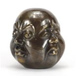 Chinese bronze four face buddha paperweight, character marks to the base, 12cm high : For Further