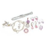 Silver semi precious stone jewellery comprising three pairs of earrings, four pendants, two