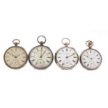 Four gentleman's silver open face pocket watches including The Express English Lever and Ashford &