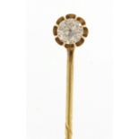 Unmarked gold diamond solitaire tie pin, 7cm in length, approximate weight 2.5g : For Further