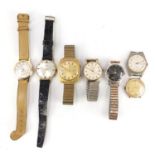 Seven vintage gentleman's wristwatches including Swiss Emperor Alarm, Ingersoll and Buler : For