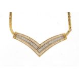 10ct gold diamond herringbone necklace, 38cm in length, approximate weight 15.8g : For Further