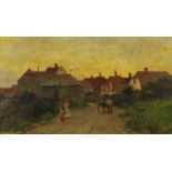 Will Anderson - Figures leaving town, 19th century oil on canvas, inscribed verso, mounted and