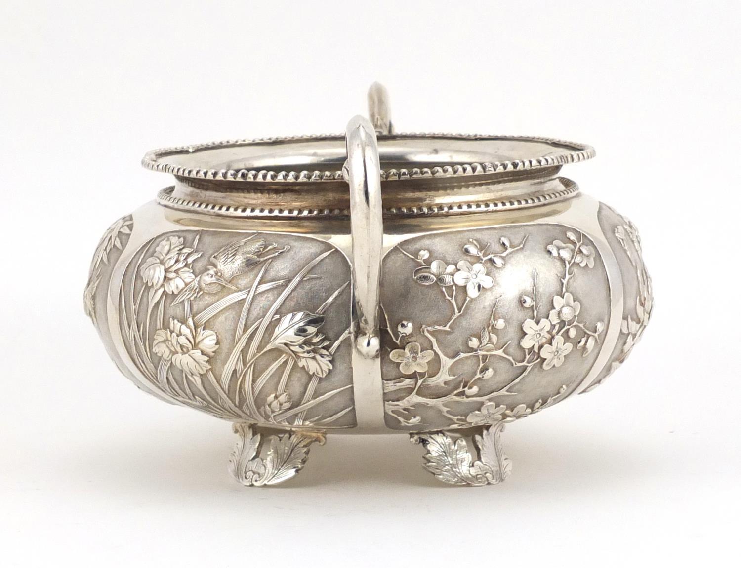 Chinese silver twin handled bowl embossed with dragons, birds, insects and flowers, impressed W A to - Image 2 of 7