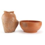 Roman style terracotta fish vase and bowl, the largest 32cm high : For Further Condition Reports and