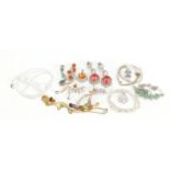 Silver semi precious stone jewellery including pendants on chains and earrings, approximate weight