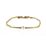 9ct gold pearl and diamond bracelet, 16cm in length, approximate weight 5.5g : For Further Condition